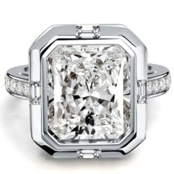 Italo Sterling Silver Set Side Stone 5.5 Carat Radiant Cut Engagement Ring For Women