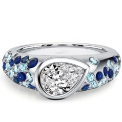 Italo Pear Cut Blue Sapphire Ring Bezel Set Unique Engagement Rings