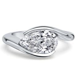 Italo East West Pear Cut White Sapphire Engagement Ring For Women