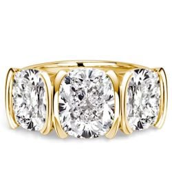 Italo Golden Half-bezel 3 Carat Cushion Cut Three Stone Engagement Ring For Women