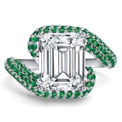 Italo Micro Pave Bypass Emerald Sapphire Emerald Cut Unique Engagement Ring