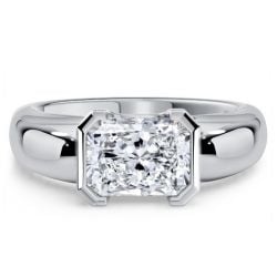 Italo East West White Sapphire Radiant Cut Engagement Ring For Women