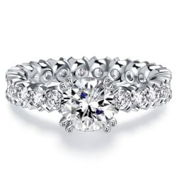 Italo Double Prong Round Cut Eternity Classic Engagement Ring For Women