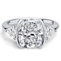 Italo Trillion Side Stone Half Bezel Cushion Cut Three Stone Engagement Ring