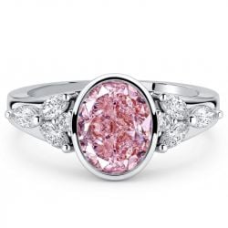 Italo Bezel Setting Side Stone Pink Sapphire Oval Cut Engagement Ring For Women