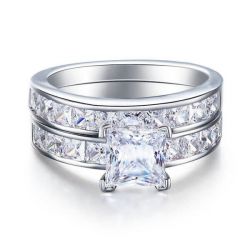 Sterling Silver Princess Cut Wedding Sets