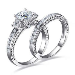 Silver Engagement Ring Set