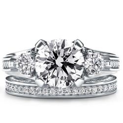 Three Stone Round Engagement Ring Set