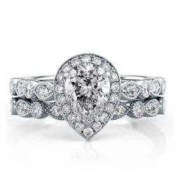 Pear Shaped Halo Wedding Set