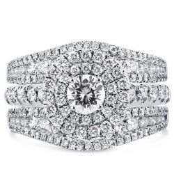 Double Halo Embedded Ring Guard 3PC Wedding Set(1.79 CT. TW.)