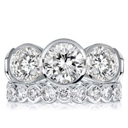 Italo Bezel Set Round Cut Three Stone Engagement Ring Sets For Women