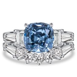 Italo Cushion Cut Blue Topaz Three Stone Engagement Ring Sets For Women