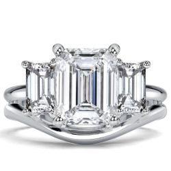 Italo White Sapphire Emerald Cut Three Stone Engagement Ring Sets For Women