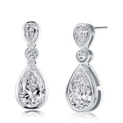 Bezel Setting Pear Cut Drop Earrings For Women