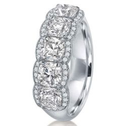 Halo Cushion Created White Sapphire Wedding Band