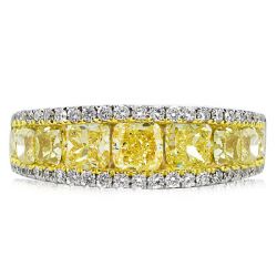 Cushion Cut Fancy Yellow Wedding Band