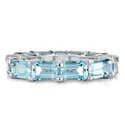 Aquamarine Emerald Eternity Wedding Band