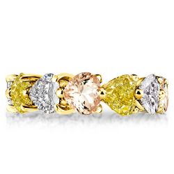 Champagne & Yellow Topaz Heart Cut Eternity Wedding Band