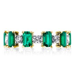 Golden Emerald & Round Cut Created Green Sapphire Wedding band 