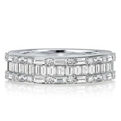 Baguette Triple Row Half Eternity Wedding Band