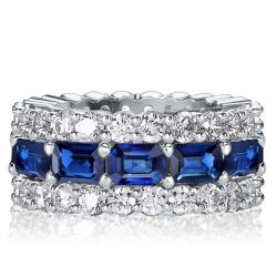 Triple Row Emerald White & Blue Eternity Wedding Band