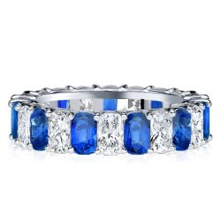 Eternity Wedding Band For Women Sterling Silver Eternity RIng With Cushion Cut Sapphires