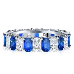 Cushion Cut Alternating Blue & White Eternity Wedding Band