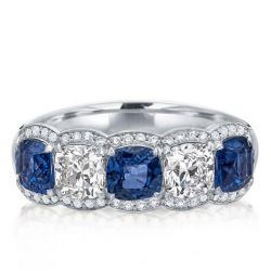 Halo Alternating White & Blue Sapphire Wedding Band