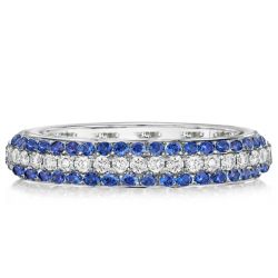 Triple Row Round Cut Blue Sapphire Eternity Wedding Band