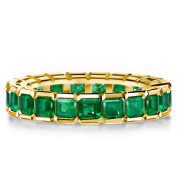 Golden Asscher Cut Emerald Color Eternity Wedding Band
