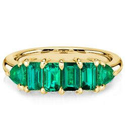 Golden Emerald Cut Emerald Color Half Eternity Wedding Band