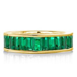 Golden Baguette Cut Emerald Color Eternity Wedding Band
