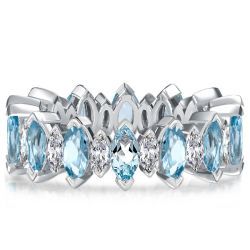 Italo Marquise Cut Aquamarine & White Sapphire Wedding Band