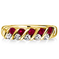 Italo Golden Round Cut Ruby & White Sapphire Wedding Band