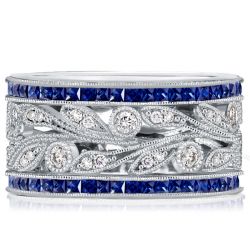 Italo Unique Round Cut White & Blue Sapphire Wedding Band