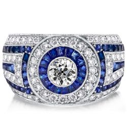 Blue Sapphire Milgrain Vintage Enagement Ring Halo Engagement Ring