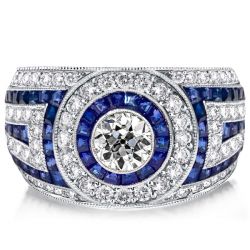 Blue Sapphire Milgain Vintage Enagement Ring Halo Engagement Ring