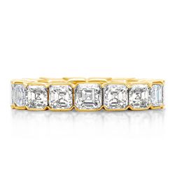 Italo Golden Bezel Asscher Cut White Sapphire Wedding Band