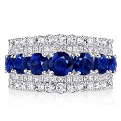 Italo Multi Row Round Cut Blue & White Sapphire Wedding Band