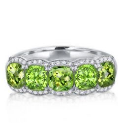 Halo Cushion Cut Created Peridot Wedding Band For Women