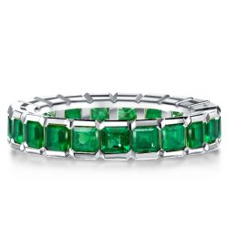 Asscher Cut Emerald Eternity Wedding Band For Women