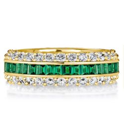 Triple Row Created White & Green Eternity Wedding Band For Women