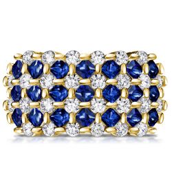 Alternating Blue & White Sapphire Half Eternity Wedding Band For Women