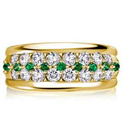  White & Emerald Green Multi Row Half Eternity Wedding Band For Women