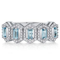 Baguette Cut Aquamarine Half Eternity Wedding Band For Women