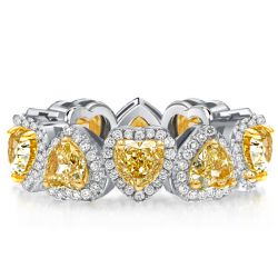 Yellow Topaz Halo Heart Cut Eternity Wedding Band For Women