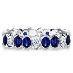 Blue Sapphire Oval Cut Eternity Wedding Band For Women
