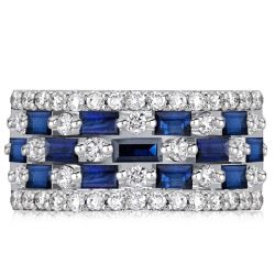 Baguette Cut Blue Sapphire Half Eternity Wedding Band Anniversary Ring