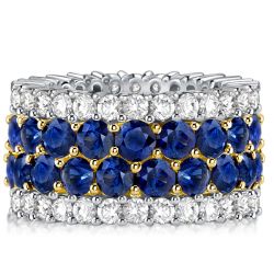 Two Tone Blue Sapphire Eternity Wedding Band For Women 