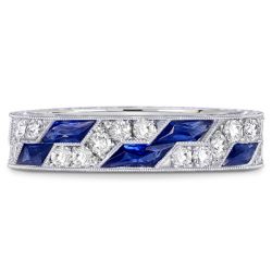 Art Deco Milgrain Created Blue Sapphire Eternity Wedding Band For Women